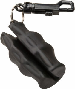 Black plastic keychain with wave design