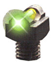 Shining green LED light on black base