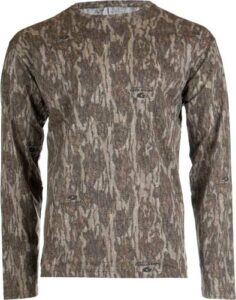 Camouflage long-sleeve shirt for outdoor activities.