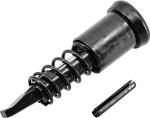 Black automotive engine valve lifter with spring