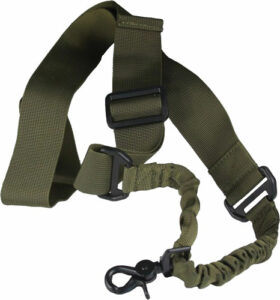 Green adjustable tactical sling for rifles.