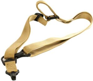 Tactical tan rifle sling with clips