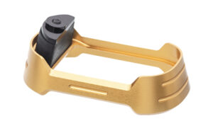 Gold metal frame with black attachment component