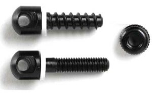 Black metal screws with cylindrical heads.