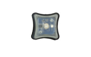 Small LED sensor with plastic cover and circuit board.