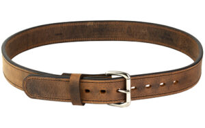 Brown leather belt with silver buckle