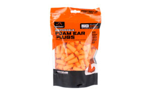 Bag of disposable foam ear plugs, orange color.
