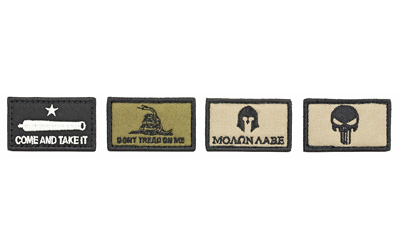 Four military morale patches in various designs.