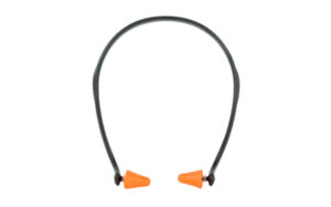 Orange earplugs connected by black band