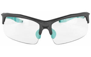 Black sports sunglasses with transparent lenses.