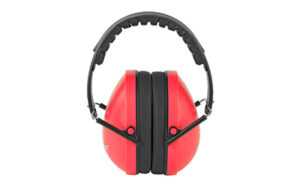 Red noise-canceling headphones front view