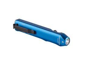 Blue pocket flashlight with clip
