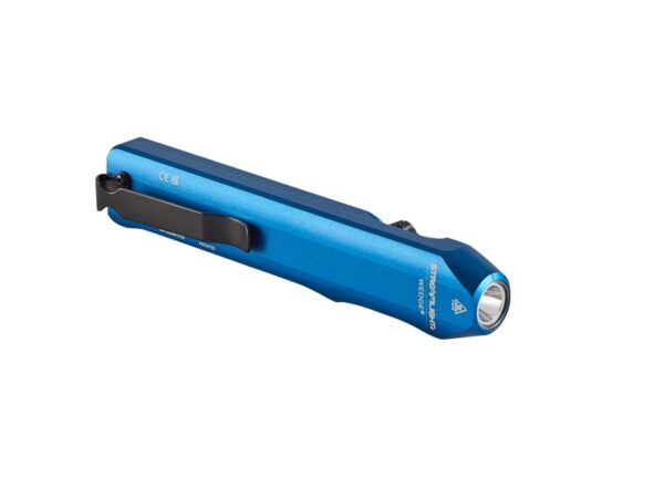 Blue pocket flashlight with clip
