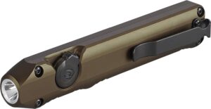 Metallic pocket flashlight with clip