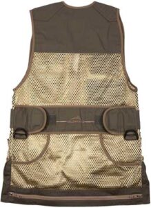 Mesh hunting vest with multiple pockets, brown color.