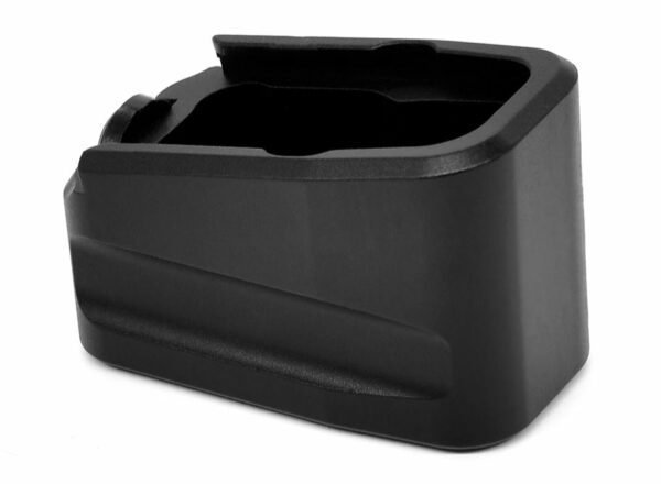 Black plastic rectangular container with open top.