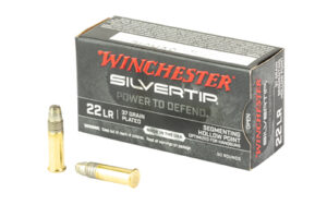 Winchester Silvertip .22LR ammo box and bullets
