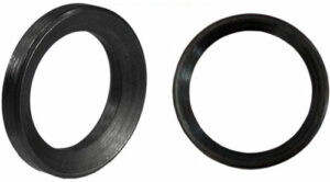 Two black rubber gaskets of different sizes