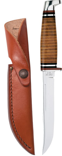 Fixed blade knife with leather sheath