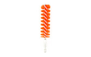 Orange spiral bottle cleaning brush on white background.