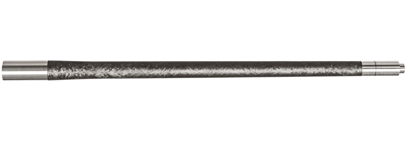 Carbon fiber rifle barrel with metal ends.