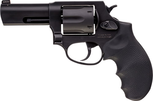 Black revolver handgun with rubber grip
