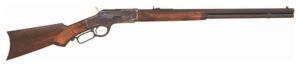 Lever-action rifle with wooden stock and barrel.