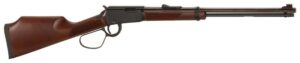 Lever-action rifle with wooden stock.