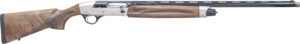 Wooden shotgun with metallic barrel on white background