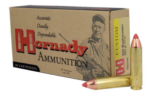 Hornady ammunition box with bullets shown