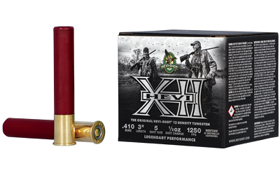 Hevi-Shot ammunition box and shotgun shell