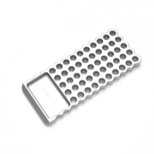 Aluminum footrest plate with circular holes design.