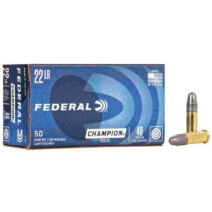 Federal .22 LR ammunition box and cartridges.