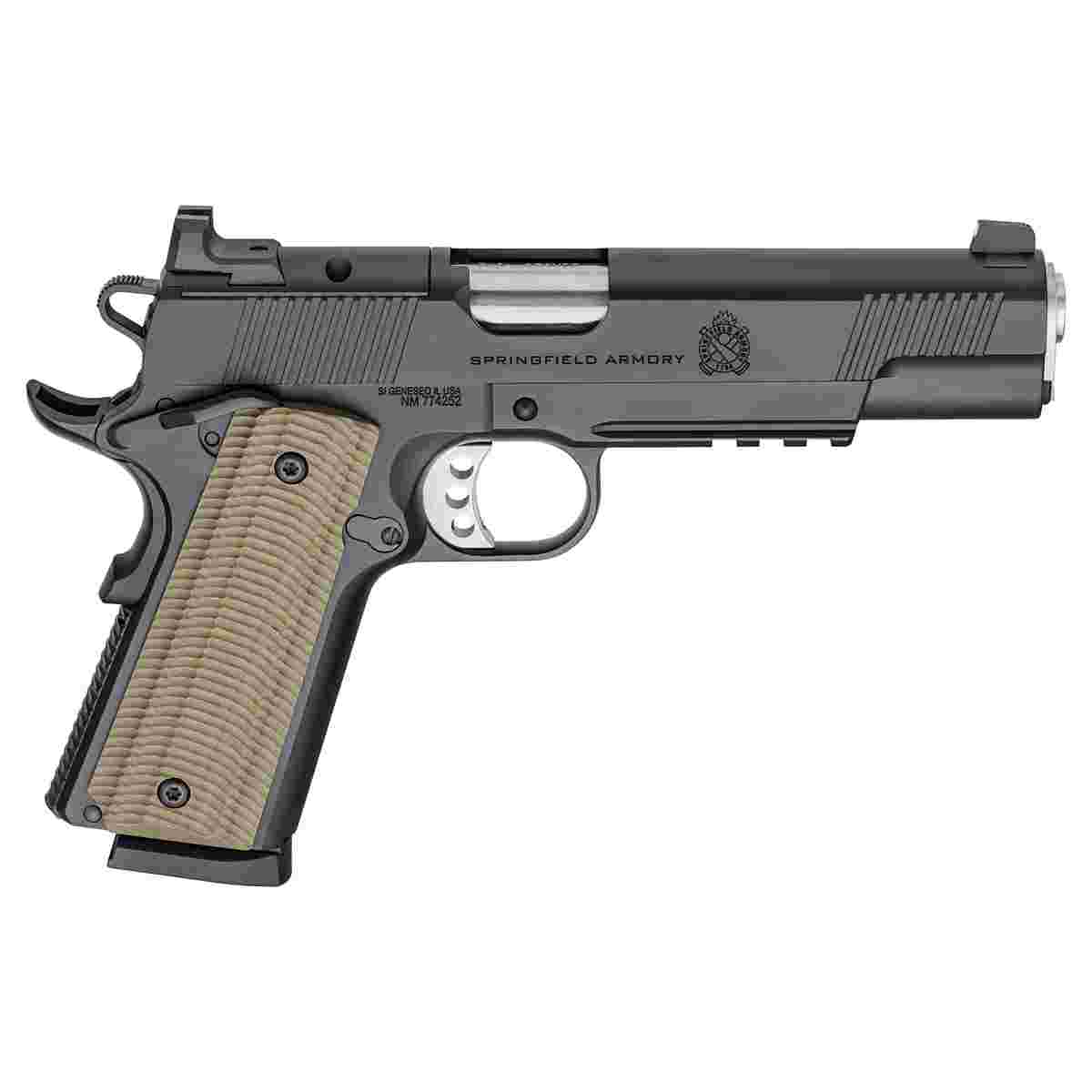 Black handgun with textured grip, Springfield Armory.
