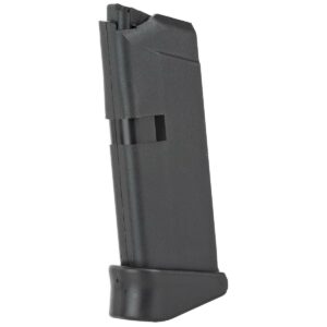 Black firearm magazine standing upright