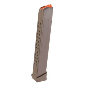 Extended firearm magazine with orange follower
