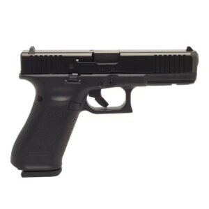 Black handgun on white background