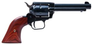 Classic revolver with wooden grip and black barrel.