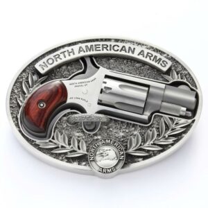NAA 22LR Mini Revolver .22 LR 5rd Capacity 1.125" Barrel Silver with Wood Grips and Oval Enclosed Belt Buckle