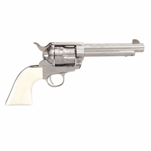 Engraved silver revolver with ivory grip