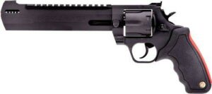 Black revolver handgun with ergonomic grip.