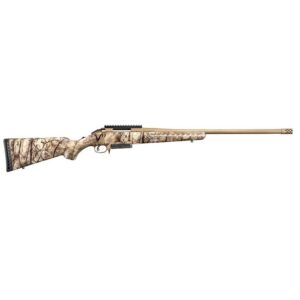 Camouflage bolt-action rifle, long barrel, hunting firearm