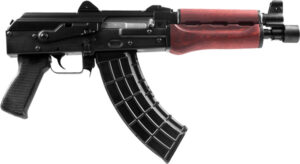 AK-47 rifle with wooden grip and magazine.