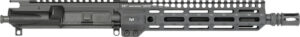 Rifle upper receiver with handguard and muzzle brake.
