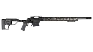 Modern precision rifle with textured barrel design.