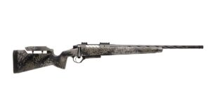Camouflage hunting rifle on white background