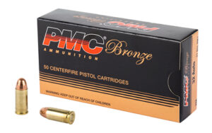 PMC Bronze 9mm pistol cartridge box and bullets