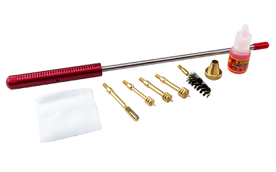 Gun cleaning kit with rod, brushes, oil.