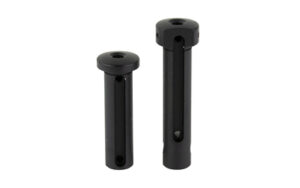 Two black cylindrical metal pins on white background.