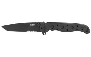 Black folding knife with serrated blade